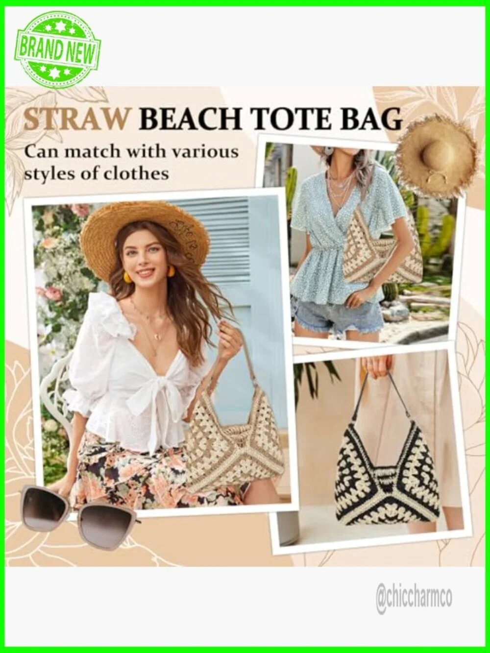 Straw Hobo Tote Bag Adjustable Strap Foldable Travel Beach Bag
